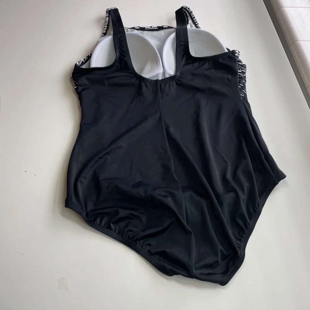 Swim Solutions Womens High Neck Contrast lined One Piece Swimsuit 16 - Picture 4 of 8